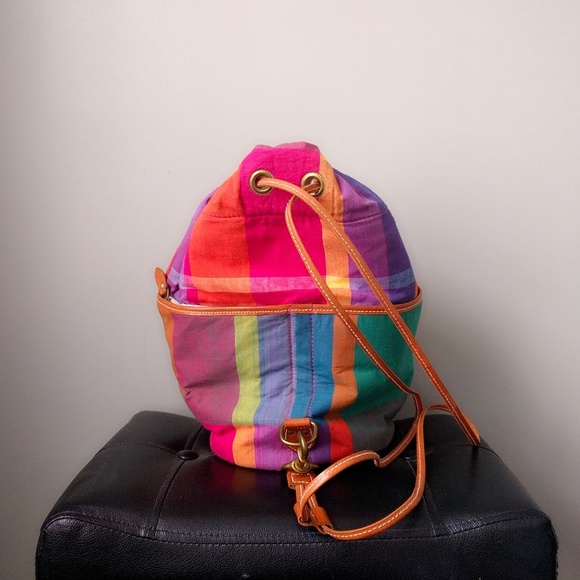 🎉HP🎉 Vintage 90s Ralph Lauren Cotton Madras Plaid Crossbody Canvas Backpack - Picture 4 of 6